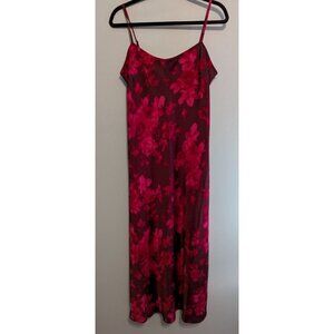 NWT Gap womens medium satin maxi slip dress pink floral adjustable straps